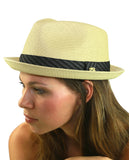 NYFASHION101 Striped Band Straw Weaved Lightweight Trilby Fedora Hat