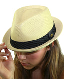 NYFASHION101 Striped Band Straw Weaved Lightweight Trilby Fedora Hat