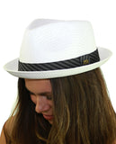 NYFASHION101 Striped Band Straw Weaved Lightweight Trilby Fedora Hat