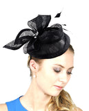 NYfashion101 Women's Rhinestone & Feather Accent Sinamay Fascinator Headband