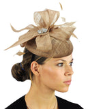 NYfashion101 Women's Rhinestone & Feather Accent Sinamay Fascinator Headband