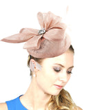 NYfashion101 Women's Rhinestone & Feather Accent Sinamay Fascinator Headband