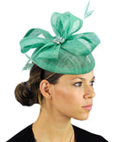 NYfashion101 Women's Rhinestone & Feather Accent Sinamay Fascinator Headband