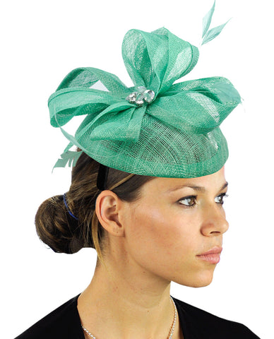 NYfashion101 Women's Rhinestone & Feather Accent Sinamay Fascinator Headband