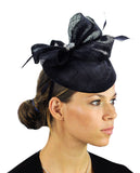 NYfashion101 Women's Rhinestone & Feather Accent Sinamay Fascinator Headband