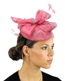 NYfashion101 Women's Rhinestone & Feather Accent Sinamay Fascinator Headband