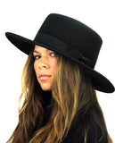 NYFASHION101 Wool Wide Brim Porkpie Fedora Hat w/ Simple Band Accent