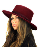 NYFASHION101 Wool Wide Brim Porkpie Fedora Hat w/ Simple Band Accent