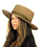 NYFASHION101 Wool Wide Brim Porkpie Fedora Hat w/ Simple Band Accent