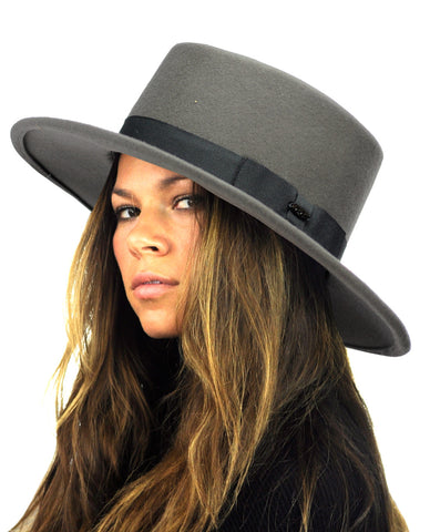 NYFASHION101 Wool Wide Brim Porkpie Fedora Hat w/ Simple Band Accent