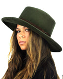 NYFASHION101 Wool Wide Brim Porkpie Fedora Hat w/ Simple Band Accent