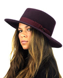 NYFASHION101 Wool Wide Brim Porkpie Fedora Hat w/ Simple Band Accent