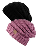 Oversized Baggy Slouchy Thick Winter Beanie Hat - 2 pack set