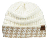 C.C Cable Knit Soft Stretch Multicolor Houndstooth Stitch Cuff Skully Beanie Hat