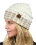 C.C Cable Knit Soft Stretch Multicolor Houndstooth Stitch Cuff Skully Beanie Hat