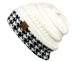 C.C Cable Knit Soft Stretch Multicolor Houndstooth Stitch Cuff Skully Beanie Hat