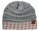 C.C Cable Knit Soft Stretch Multicolor Houndstooth Stitch Cuff Skully Beanie Hat