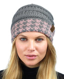 C.C Cable Knit Soft Stretch Multicolor Houndstooth Stitch Cuff Skully Beanie Hat