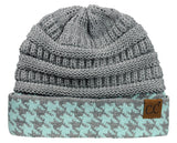 C.C Cable Knit Soft Stretch Multicolor Houndstooth Stitch Cuff Skully Beanie Hat