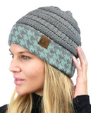 C.C Cable Knit Soft Stretch Multicolor Houndstooth Stitch Cuff Skully Beanie Hat