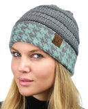 C.C Cable Knit Soft Stretch Multicolor Houndstooth Stitch Cuff Skully Beanie Hat