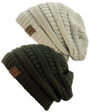 Unisex Trendy Warm Chunky Soft Stretch Cable Knit Slouchy Beanie Skully - 2 Pack SET