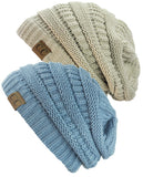 Unisex Trendy Warm Chunky Soft Stretch Cable Knit Slouchy Beanie Skully - 2 Pack SET