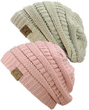 Unisex Trendy Warm Chunky Soft Stretch Cable Knit Slouchy Beanie Skully - 2 Pack SET