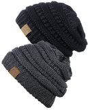 Unisex Trendy Warm Chunky Soft Stretch Cable Knit Slouchy Beanie Skully - 2 Pack SET