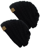 Unisex Trendy Warm Chunky Soft Stretch Cable Knit Slouchy Beanie Skully - 2 Pack SET