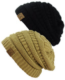 Unisex Trendy Warm Chunky Soft Stretch Cable Knit Slouchy Beanie Skully - 2 Pack SET