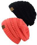 Unisex Trendy Warm Chunky Soft Stretch Cable Knit Slouchy Beanie Skully - 2 Pack SET