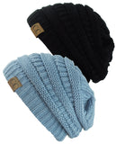 Unisex Trendy Warm Chunky Soft Stretch Cable Knit Slouchy Beanie Skully - 2 Pack SET