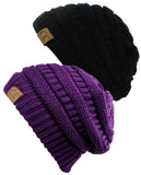 Unisex Trendy Warm Chunky Soft Stretch Cable Knit Slouchy Beanie Skully - 2 Pack SET