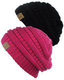 Unisex Trendy Warm Chunky Soft Stretch Cable Knit Slouchy Beanie Skully - 2 Pack SET