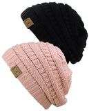 Unisex Trendy Warm Chunky Soft Stretch Cable Knit Slouchy Beanie Skully - 2 Pack SET