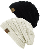 Unisex Trendy Warm Chunky Soft Stretch Cable Knit Slouchy Beanie Skully - 2 Pack SET