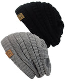 Unisex Trendy Warm Chunky Soft Stretch Cable Knit Slouchy Beanie Skully - 2 Pack SET