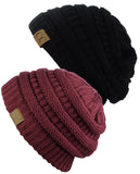 Unisex Trendy Warm Chunky Soft Stretch Cable Knit Slouchy Beanie Skully - 2 Pack SET