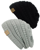 Unisex Trendy Warm Chunky Soft Stretch Cable Knit Slouchy Beanie Skully - 2 Pack SET