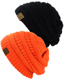 Unisex Trendy Warm Chunky Soft Stretch Cable Knit Slouchy Beanie Skully - 2 Pack SET