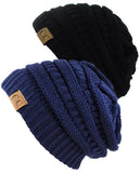 Unisex Trendy Warm Chunky Soft Stretch Cable Knit Slouchy Beanie Skully - 2 Pack SET