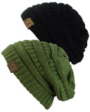 Unisex Trendy Warm Chunky Soft Stretch Cable Knit Slouchy Beanie Skully - 2 Pack SET