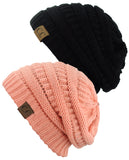 Unisex Trendy Warm Chunky Soft Stretch Cable Knit Slouchy Beanie Skully - 2 Pack SET