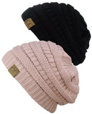 Unisex Trendy Warm Chunky Soft Stretch Cable Knit Slouchy Beanie Skully - 2 Pack SET