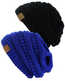 Unisex Trendy Warm Chunky Soft Stretch Cable Knit Slouchy Beanie Skully - 2 Pack SET