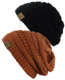 Unisex Trendy Warm Chunky Soft Stretch Cable Knit Slouchy Beanie Skully - 2 Pack SET