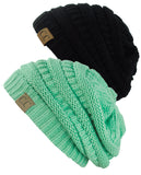 Unisex Trendy Warm Chunky Soft Stretch Cable Knit Slouchy Beanie Skully - 2 Pack SET