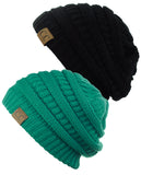 Unisex Trendy Warm Chunky Soft Stretch Cable Knit Slouchy Beanie Skully - 2 Pack SET