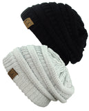 Unisex Trendy Warm Chunky Soft Stretch Cable Knit Slouchy Beanie Skully - 2 Pack SET